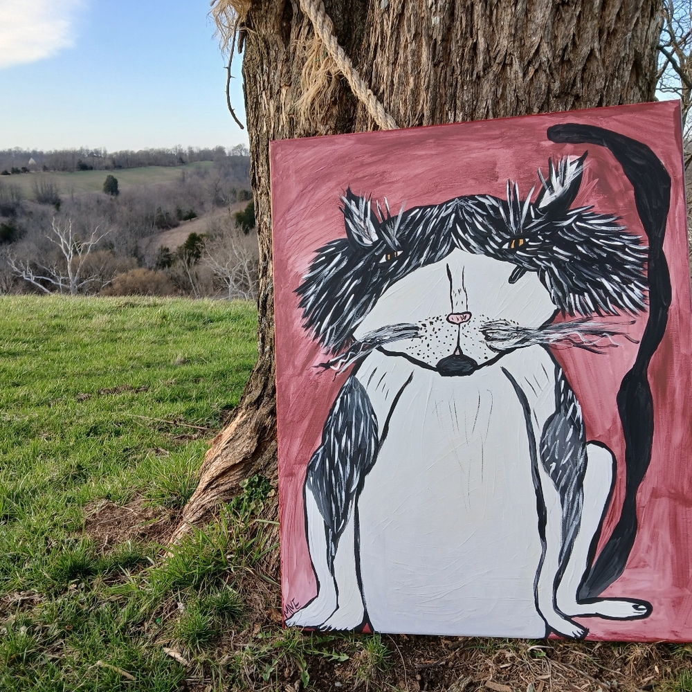 Tuxedo Cat Painting Folk Art - Picture 4 of 10